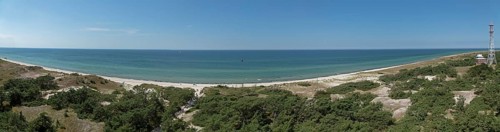 Panoramic picture, photomerge, marine radio tower, Baltic Sea, view from the lighthouse, Darßer
