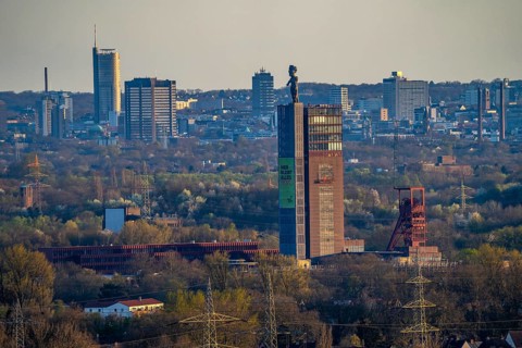 View over the Ruhr area from Gelsenkirchen in south direction to Essen, in front the Nordsternpark,