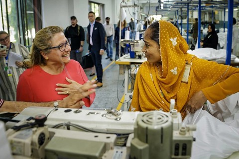 Svenja Schulze (SPD), Federal Minister for Economic Cooperation and Development, visits the textile