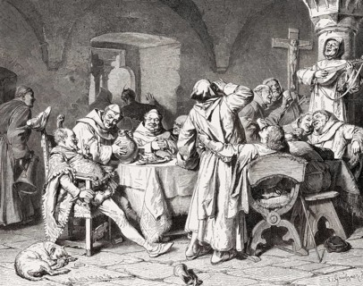 Celebration of the monks drinking wine