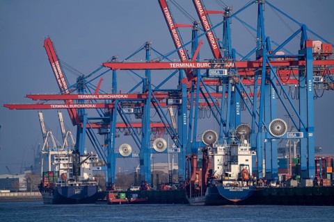 Port of Hamburg, HHLA Container Terminal Burchardkai, Athabaskakai, on the Elbe, Hamburg, Germany