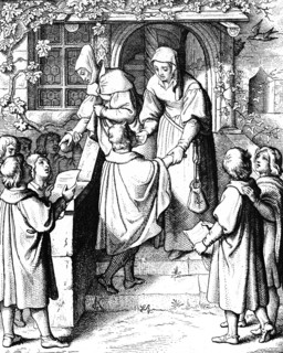 Martin Luther singing as a current student at the door of Mrs Ursula Gotta in Eisenach 1498,
