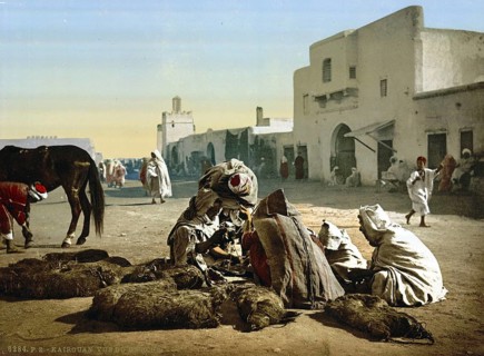Market scene, Kairwan, Kairouan, Tunisia, c. 1895, Historic, digitally restored reproduction from a