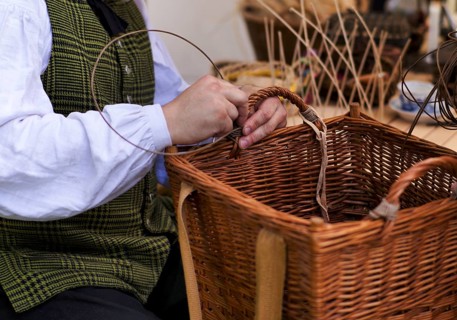 Basket maker weaving baskets, Craft, Life in the Baroque era in the 18th century, Festival, Marbach