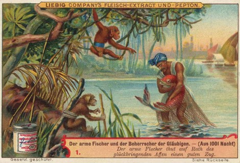 Picture series Fairy tale scenes from 1001 Nights, the poor fisherman and the ruler of the