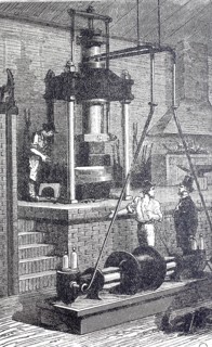 Metal industry, Hydraulic press for the production of iron objects of irregular shape, 1870,