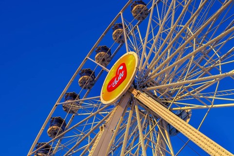 Twilight, lights, fairground ride, carousel, Ferris wheel, Passauer Mai Dult, folk festival,