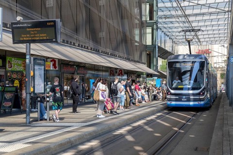 Central bus stop in the city centre of Chemnitz, Saxony, Germany