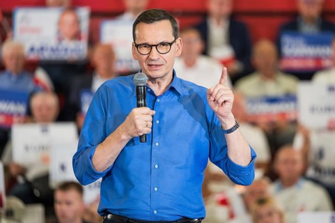 LUBIN, POLAND - SEPTEMBER 29, 2019: Prime Minister of the government Mateusz Morawiecki during