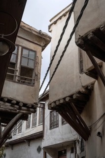 Damascus, Syria. December 10th 2025. Architectural detail of a traditional Syrian Arabic house in