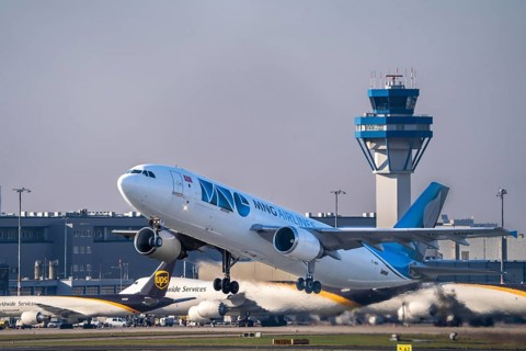 MNG Airlines, Airbus A300C4-605R, Turkish cargo airline on take-off at Cologne-Bonn Airport, air