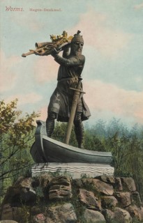 Historical postcard, picture postcard, Hagen monument in Worms, Rhineland-Palatinate, Germany,