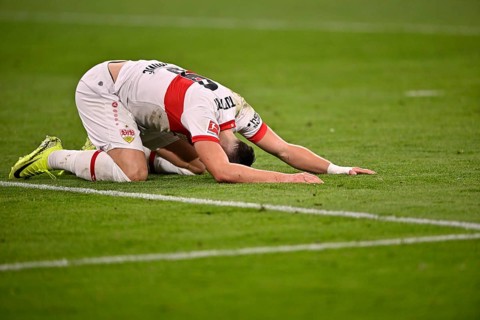 Ermedin Demirovic VfB Stuttgart (09) disappointed, down, Allianz Arena, Munich, Bavaria, Germany