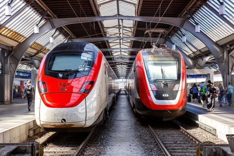 SBB Swiss Federal Railways passenger trains at Zurich main station, Switzerland
