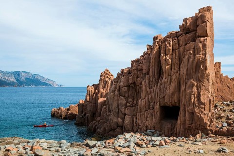 Red rocks by the sea, porphyry rocks, Arbatax, Tortolì, Province of Ogliastra, Sardinia, Italy
