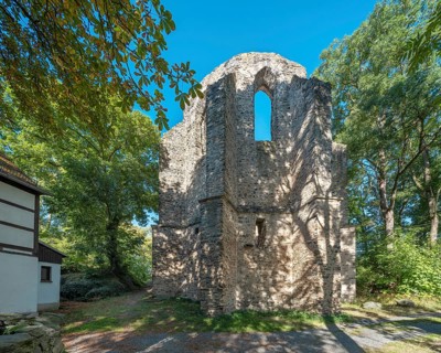 The castle stone ruins in the Vogtland, ruin of a former pilgrimage church, Burgstein,