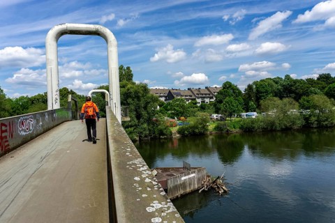 The Ruhr near Essen-Horst, Holtey floating bridge, Horster Ruhrbrücke campsite, North