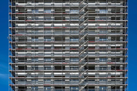 Construction site high-rise scaffolding