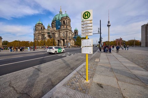 Bus stop Museum Island with Berlin Cathedral, Berlin, capital city, independent city, federal state