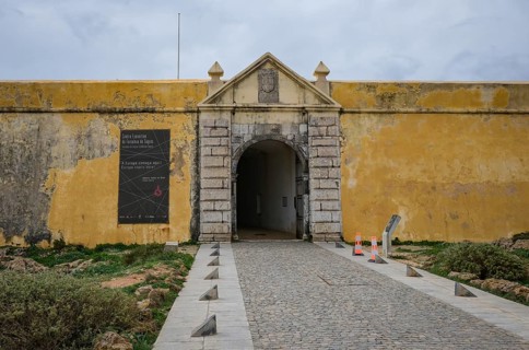 Sagres, Algarve, Portugal - Entrance gate to the Fortaleza de Sagres, fortress of Sagres. The