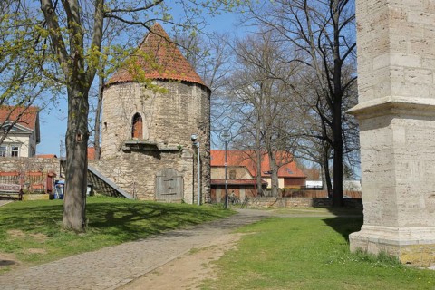 Gießturm and former city fortifications, defensive defence tower, Bad Langensalza, Thuringia,