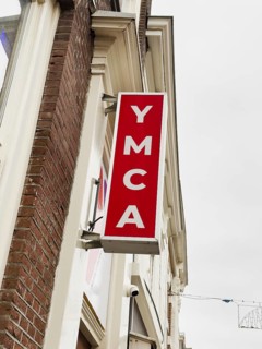 YMCA lettering on a house in Scheveningen, The Hague, Netherlands