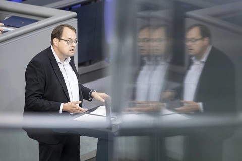 Sören Pellmann, Member of the German Bundestag (Die Linke group), recorded during a speech in the