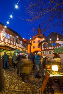 Christmas market, blue hour, Burkheim, Vogtsburg, Kaiserstuhl, Baden-Württemberg, Germany