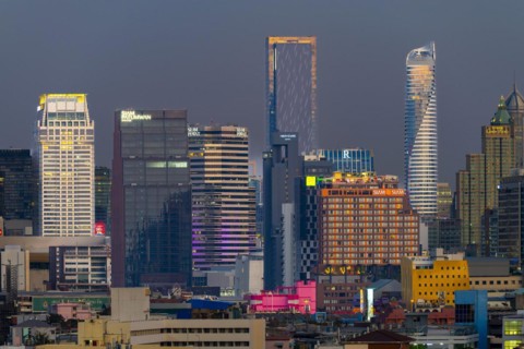 Panorama from Golden Mount, skyline of Bangkok, Thailand