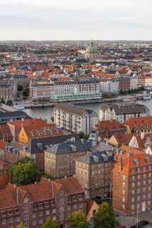 View from the Vor Frelsers Kirke to the district Christianshavn, the Frederiks Kirke and the city