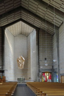 Interior view of the modern St. Johannis Church, modern, Johanniskirche, Würzburg, Lower Franconia,