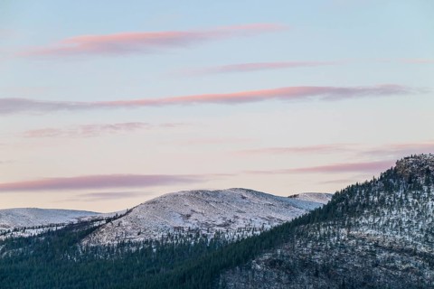 Morning atmosphere over snowy mountains, Alvdal Vestfjell, Hedmark, Innlandet, Norway, October 2025
