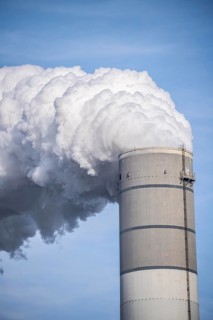 Chimney of the Uniper Maasvlakte power plant, coal-fired power station, in the seaport of