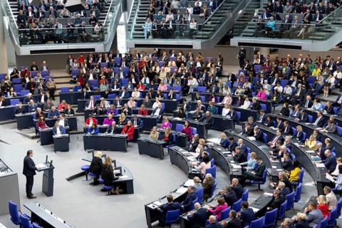 Berlin, Germany - 25 March 2025: The parliamentary groups of the parties (L-R) Die Linke, SPD,