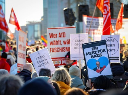 Essen, North Rhine-Westphalia, Germany - Demonstration against the right in Essen's green centre,