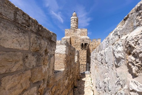 Jerusalem, Israel, landmark citadel Migdal David Tower of David in Old City near Jaffa Gate