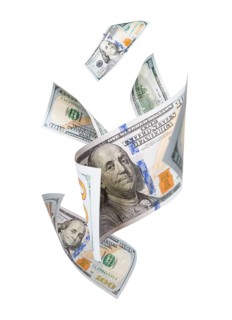 Falling or floating one hundred dollar bills