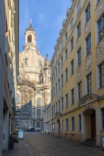 Church of Our Lady seen through the Salzgasse, Dresden, Saxony, Germany