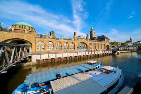 St. Pauli Landing Bridges on the River Elbe, Hamburg, Land Hamburg, Germany