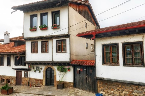 Veliko Tarnovo, Bulgaria. September 26th 2023 Traditional Bulgarian wooden houses, typical
