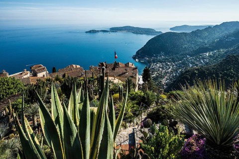 Picturesque mountain village overlooking the sea, Jardin Exotique, Èze, Cote d'Azur,