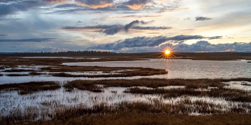 Sunset, lakes and moorland, Lapland, Finland