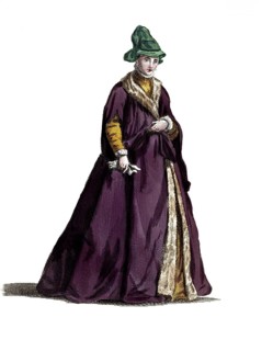 Historical clothing, fashion in the course of time, clothing of a noble lady from Sweden, around
