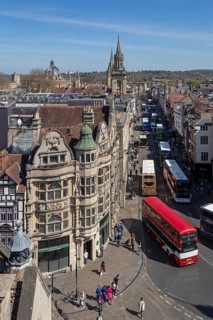 View from the Carfax clock tower, dome of the Radcliffe Camera library, steeple of All Saints
