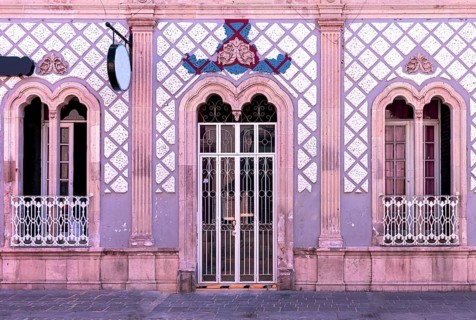 Central Mexico, Aguascalientes colorful streets and colonial houses in historic city center, one of