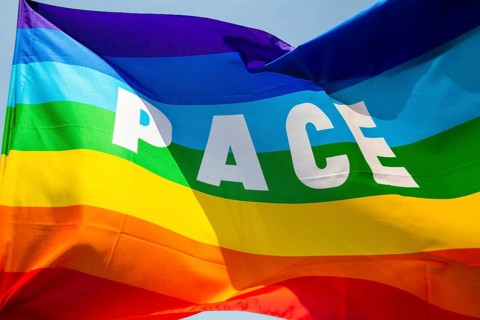Peace flag with the inscription PACE