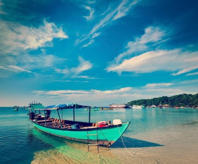 Vintage retro effect filtered hipster style image of Boats in Sihanoukville, Cambodia