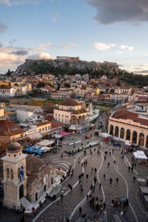 View over the old town of Athens, with Panagia Pantanassa Church, Tzisdarakis Mosque and Acropolis,