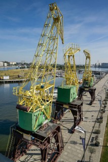 Three cranosaurs, Dzwigozaury harbour cranes, Szczecin, West Pomeranian Voivodeship, Poland