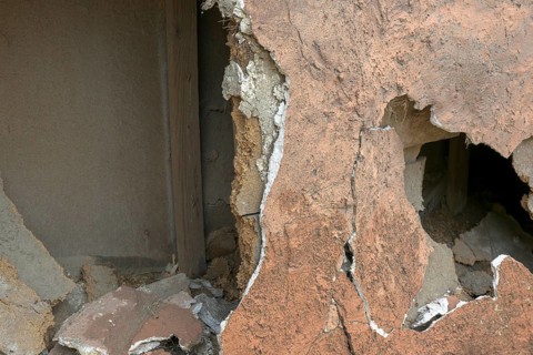 Decaying façade in the western village of Fort Bravo or Texas Hollywood, Almeria, Spain